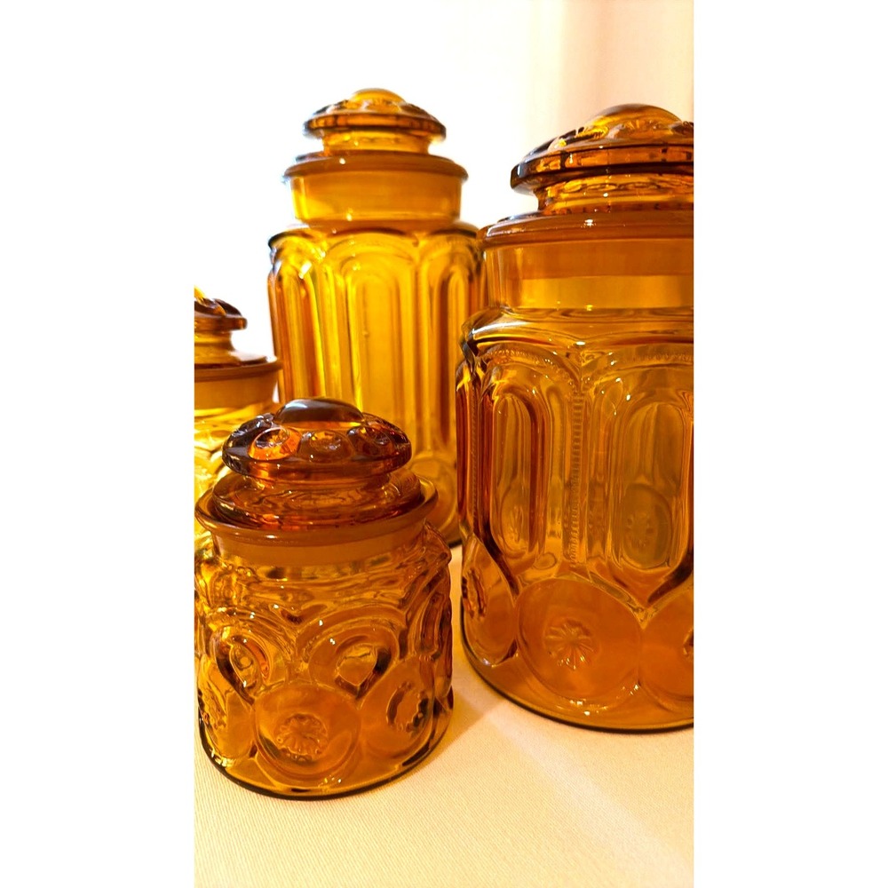 LE Smith Canister Set 4pc Amber Moon and Star Vintage Glass - Picture 4 of 12